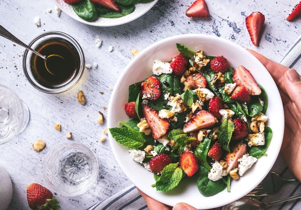 Spring Green Salad with Avocados, Strawberries, Toasted Almonds, and Tarragon