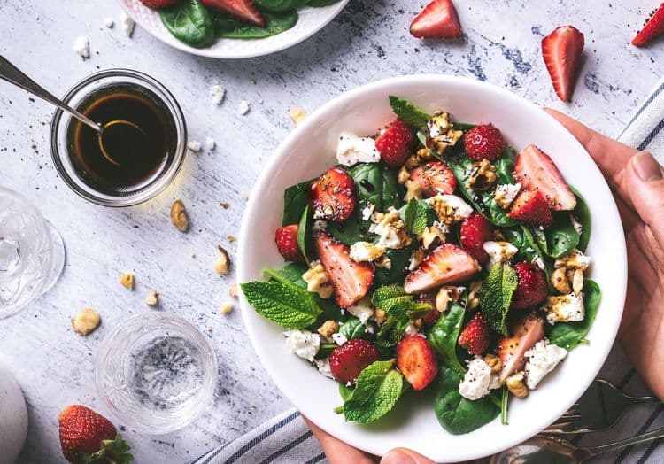 Spring Green Salad with Avocados, Strawberries, Toasted Almonds, and Tarragon
